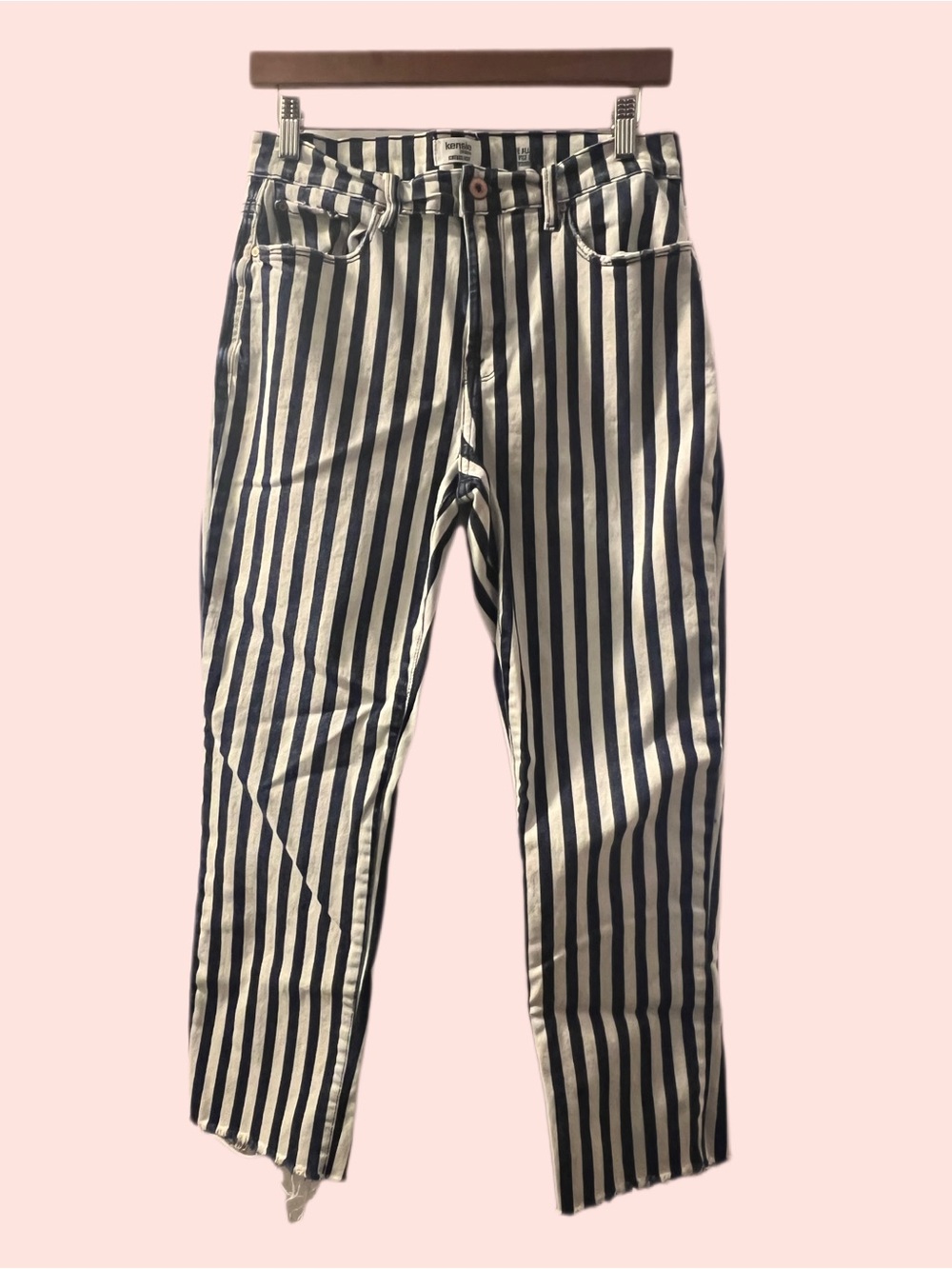 Kensie Navy and White Vertical Stripe Straight-Leg Jeans